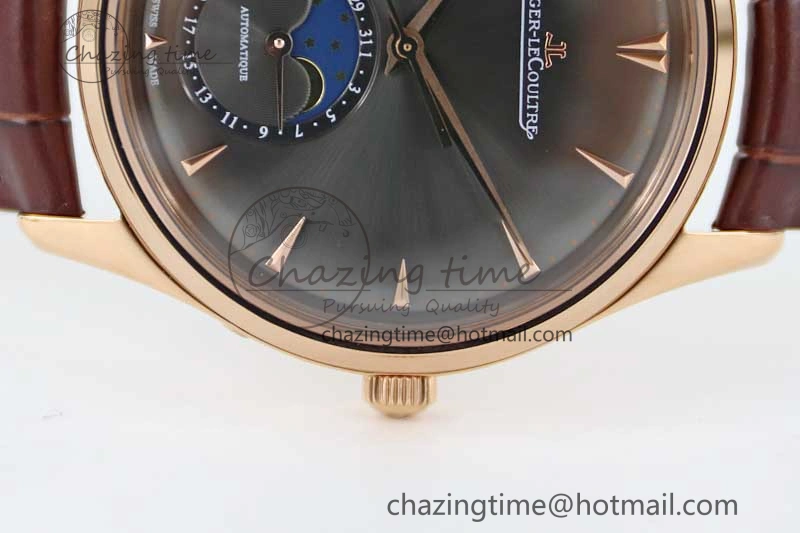Master Ultra Thin Moon 136255J RG Q8F 1:1 Best Edition Gray Dial on Browm Leather Strap A925