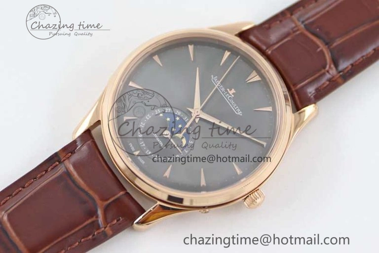 Master Ultra Thin Moon 136255J RG Q8F 1:1 Best Edition Gray Dial on Browm Leather Strap A925
