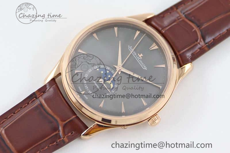 Master Ultra Thin Moon 136255J RG Q8F 1:1 Best Edition Gray Dial on Browm Leather Strap A925