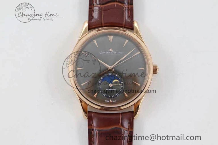 Master Ultra Thin Moon 136255J RG Q8F 1:1 Best Edition Gray Dial on Browm Leather Strap A925
