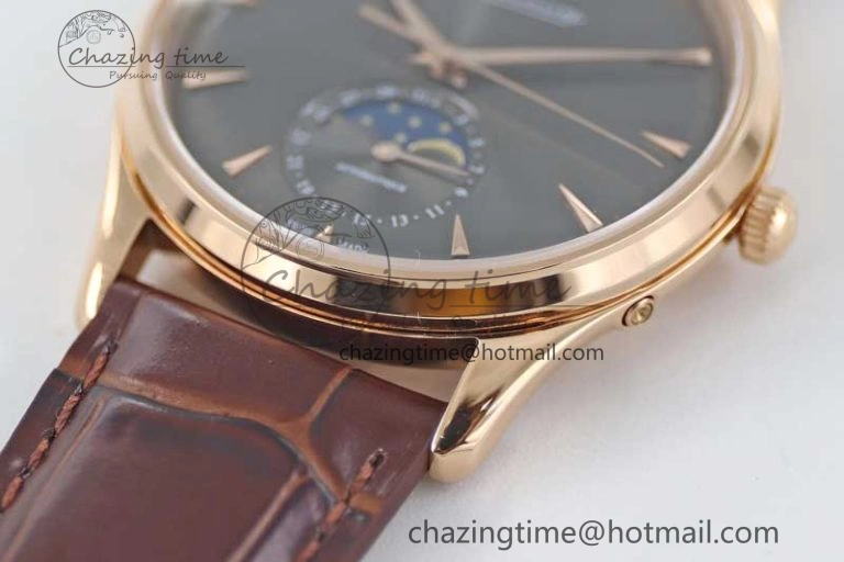 Master Ultra Thin Moon 136255J RG Q8F 1:1 Best Edition Gray Dial on Browm Leather Strap A925