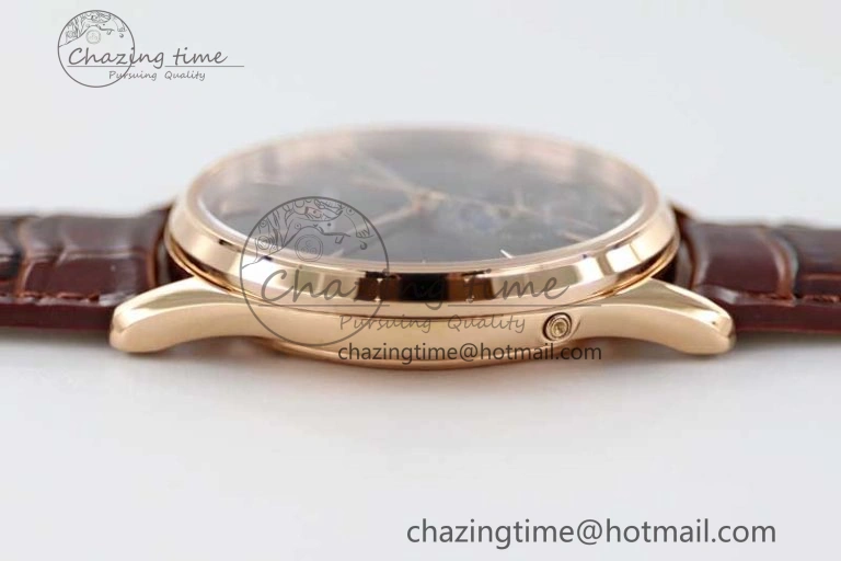 Master Ultra Thin Moon 136255J RG Q8F 1:1 Best Edition Gray Dial on Browm Leather Strap A925