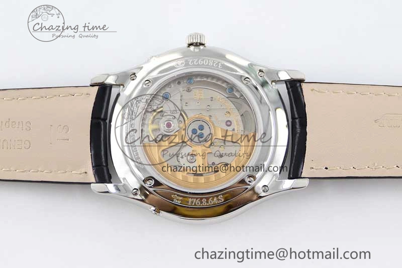 Master Ultra Thin Moon 1363540 SS Q8F 1:1 Best Edition Gray Dial on Black Leather Strap A925