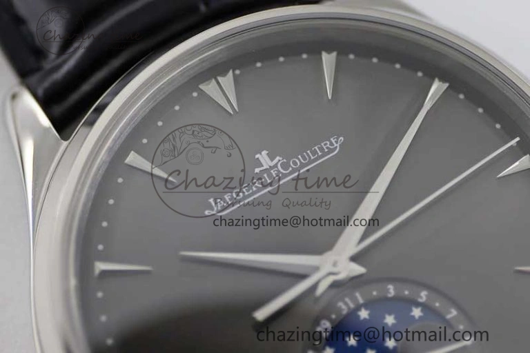 Master Ultra Thin Moon 1363540 SS Q8F 1:1 Best Edition Gray Dial on Black Leather Strap A925