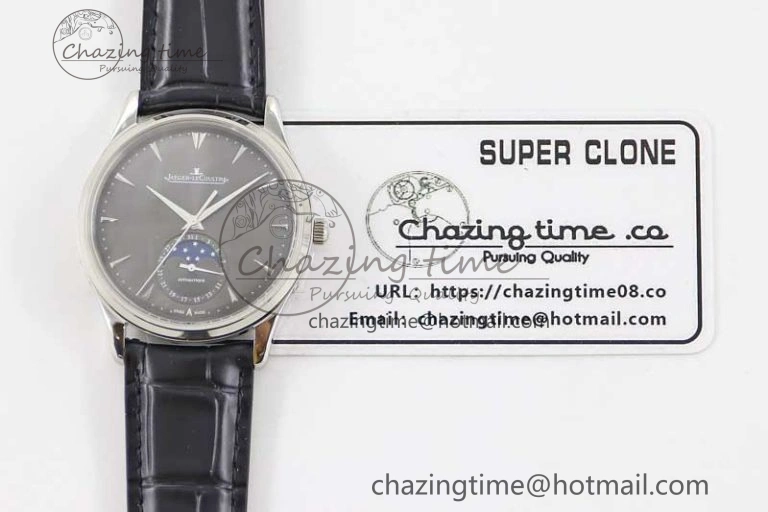 Master Ultra Thin Moon 1363540 SS Q8F 1:1 Best Edition Gray Dial on Black Leather Strap A925