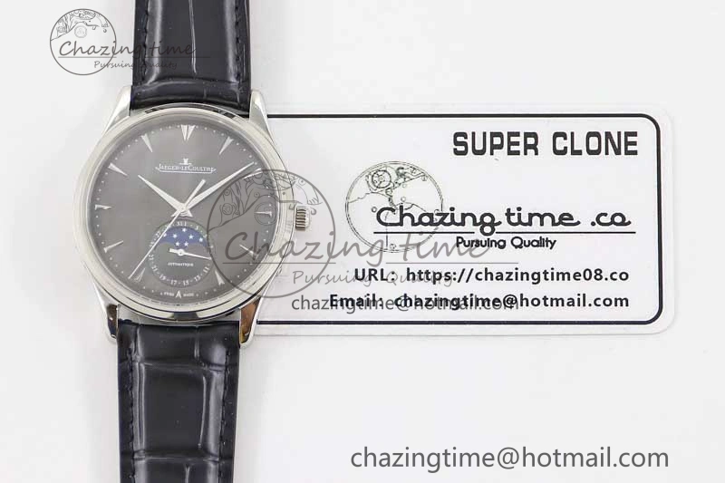 Master Ultra Thin Moon 1363540 SS Q8F 1:1 Best Edition Gray Dial on Black Leather Strap A925
