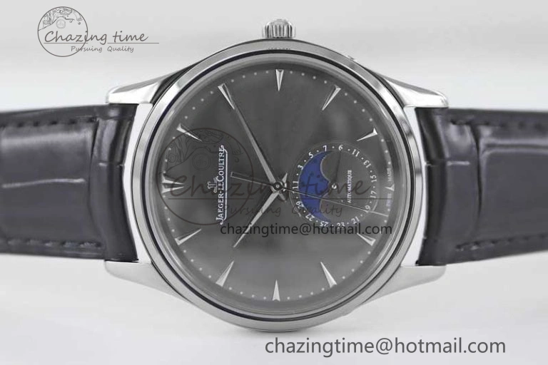 Master Ultra Thin Moon 1363540 SS Q8F 1:1 Best Edition Gray Dial on Black Leather Strap A925