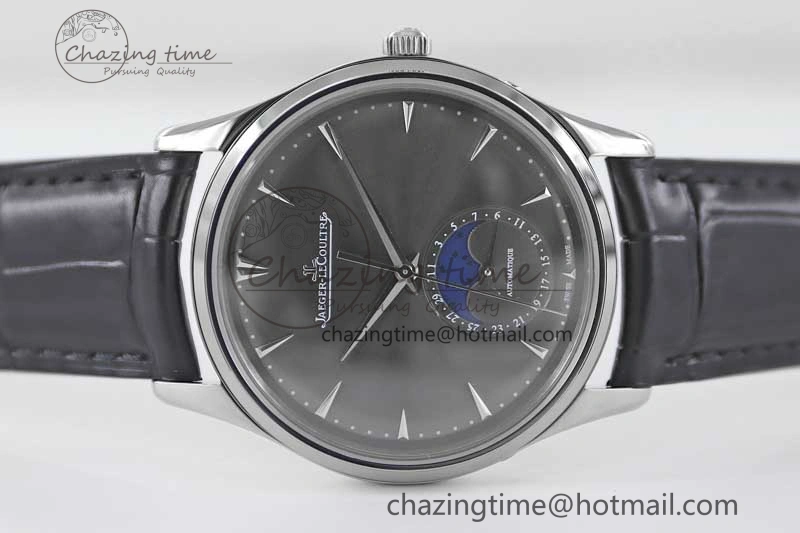 Master Ultra Thin Moon 1363540 SS Q8F 1:1 Best Edition Gray Dial on Black Leather Strap A925