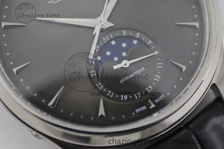 Master Ultra Thin Moon 1363540 SS Q8F 1:1 Best Edition Gray Dial on Black Leather Strap A925