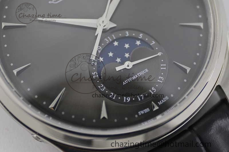 Master Ultra Thin Moon 1363540 SS Q8F 1:1 Best Edition Gray Dial on Black Leather Strap A925