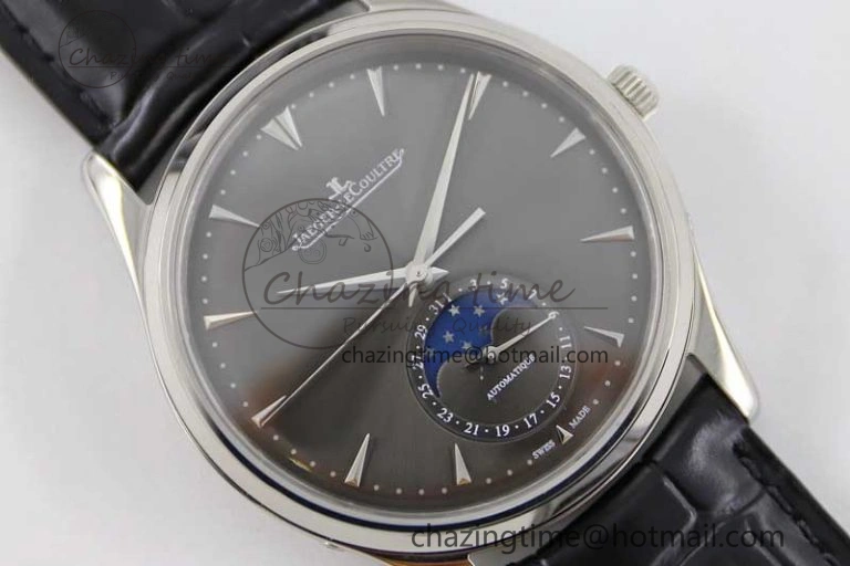 Master Ultra Thin Moon 1363540 SS Q8F 1:1 Best Edition Gray Dial on Black Leather Strap A925