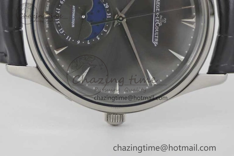 Master Ultra Thin Moon 1363540 SS Q8F 1:1 Best Edition Gray Dial on Black Leather Strap A925