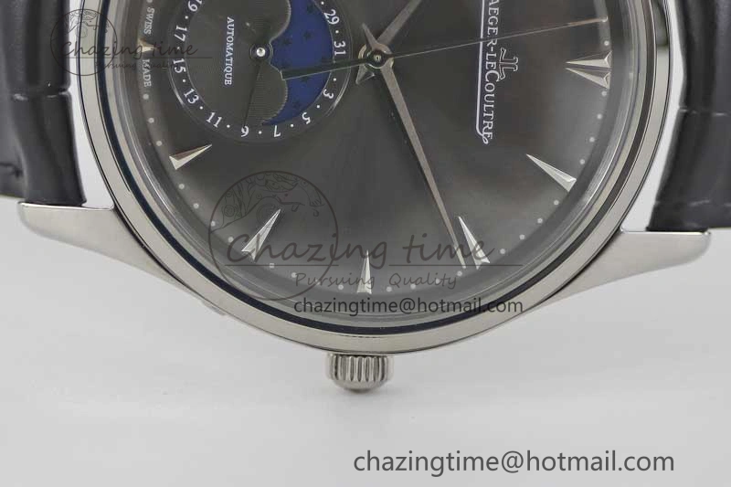Master Ultra Thin Moon 1363540 SS Q8F 1:1 Best Edition Gray Dial on Black Leather Strap A925
