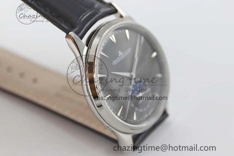 Master Ultra Thin Moon 1363540 SS Q8F 1:1 Best Edition Gray Dial on Black Leather Strap A925