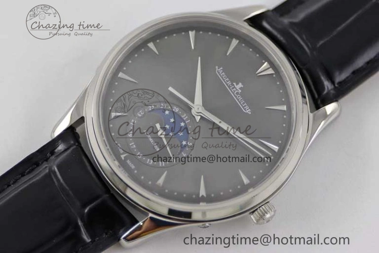 Master Ultra Thin Moon 1363540 SS Q8F 1:1 Best Edition Gray Dial on Black Leather Strap A925