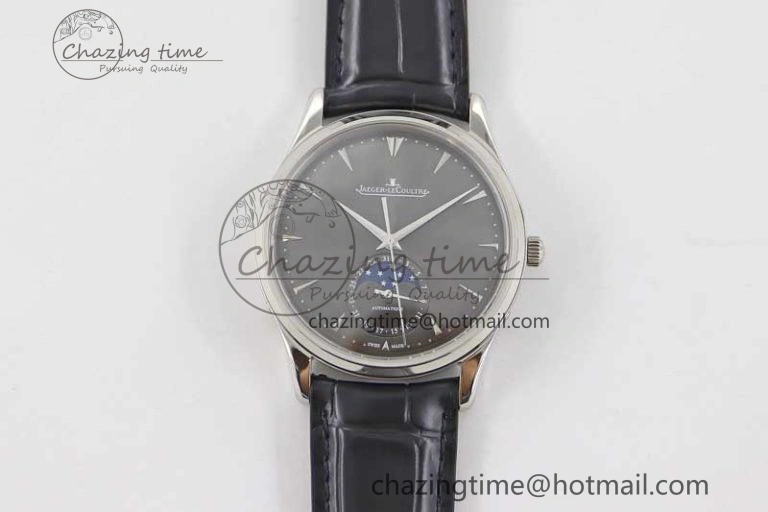 Master Ultra Thin Moon 1363540 SS Q8F 1:1 Best Edition Gray Dial on Black Leather Strap A925