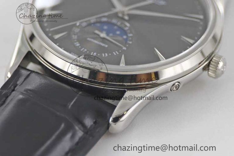 Master Ultra Thin Moon 1363540 SS Q8F 1:1 Best Edition Gray Dial on Black Leather Strap A925