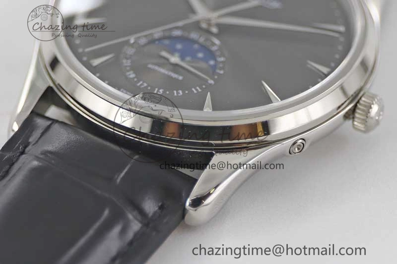 Master Ultra Thin Moon 1363540 SS Q8F 1:1 Best Edition Gray Dial on Black Leather Strap A925