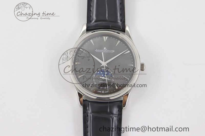 Master Ultra Thin Moon 1363540 SS Q8F 1:1 Best Edition Gray Dial on Black Leather Strap A925