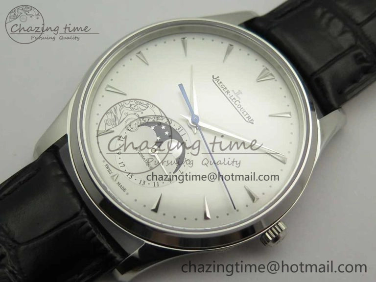 Master Ultra Thin Moon 1368420 SS GF 1:1 Best Edition White Dial on Black Leather Strap A925