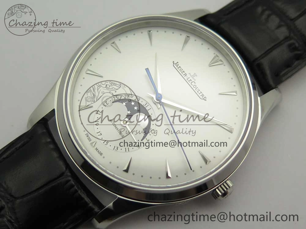 Master Ultra Thin Moon 1368420 SS GF 1:1 Best Edition White Dial on Black Leather Strap A925