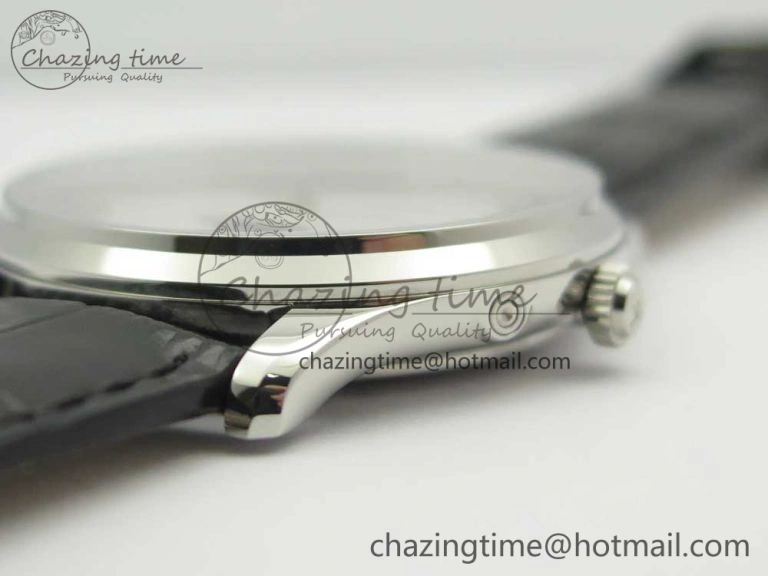 Master Ultra Thin Moon 1368420 SS GF 1:1 Best Edition White Dial on Black Leather Strap A925