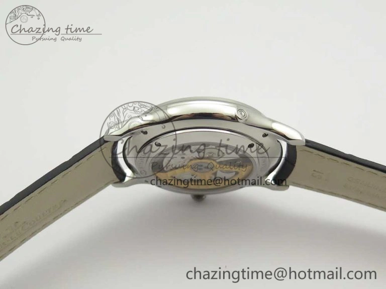 Master Ultra Thin Moon 1368420 SS GF 1:1 Best Edition White Dial on Black Leather Strap A925