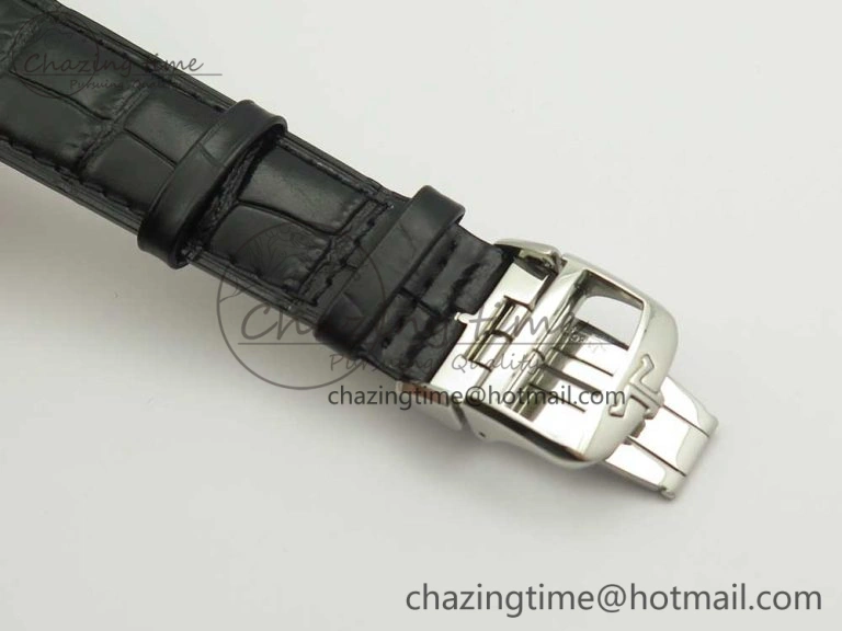 Master Ultra Thin Moon 1368420 SS GF 1:1 Best Edition White Dial on Black Leather Strap A925