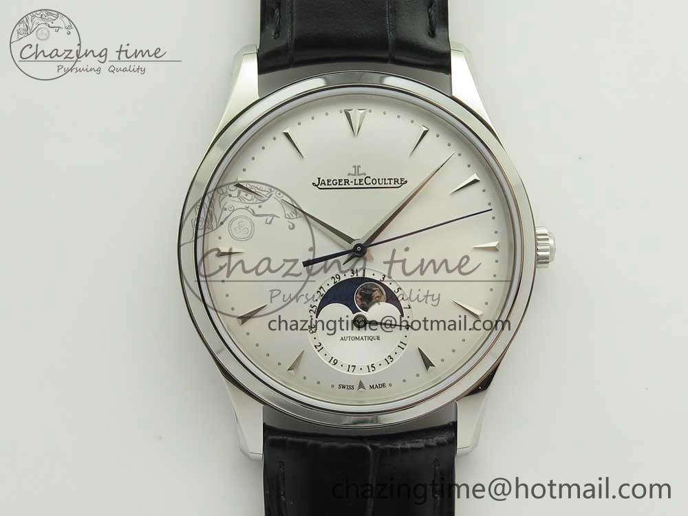 Master Ultra Thin Moon 1368420 SS GF 1:1 Best Edition White Dial on Black Leather Strap A925