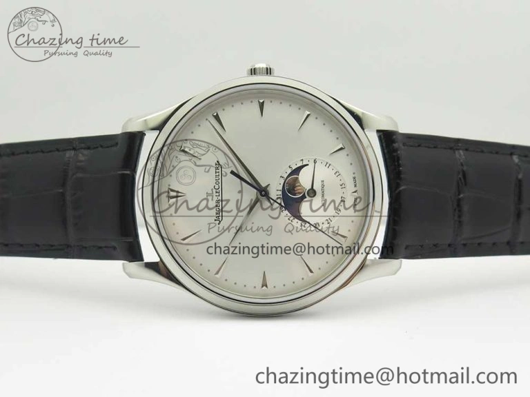 Master Ultra Thin Moon 1368420 SS GF 1:1 Best Edition White Dial on Black Leather Strap A925