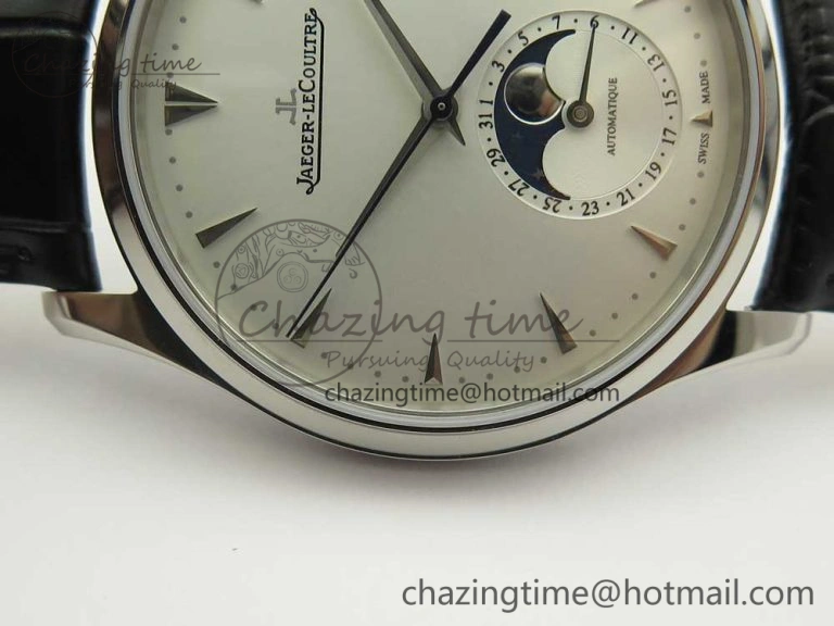 Master Ultra Thin Moon 1368420 SS GF 1:1 Best Edition White Dial on Black Leather Strap A925