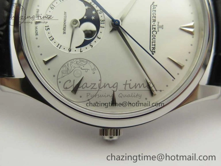 Master Ultra Thin Moon 1368420 SS GF 1:1 Best Edition White Dial on Black Leather Strap A925