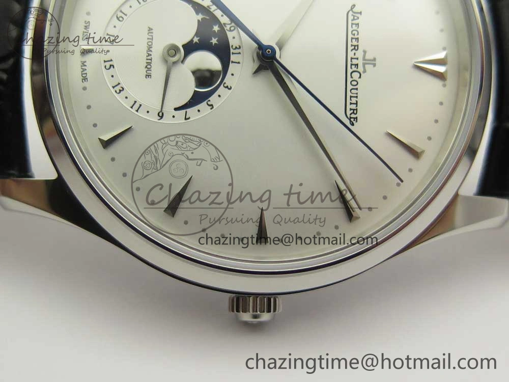 Master Ultra Thin Moon 1368420 SS GF 1:1 Best Edition White Dial on Black Leather Strap A925