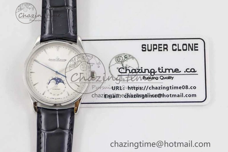 Master Ultra Thin Moon 1368420 SS Q8F 1:1 Best Edition White Dial on Black Leather Strap A925