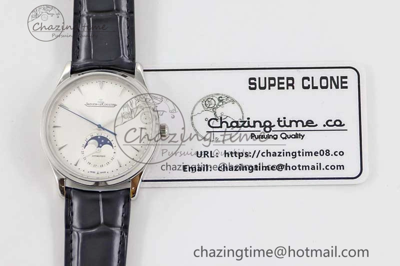 Master Ultra Thin Moon 1368420 SS Q8F 1:1 Best Edition White Dial on Black Leather Strap A925
