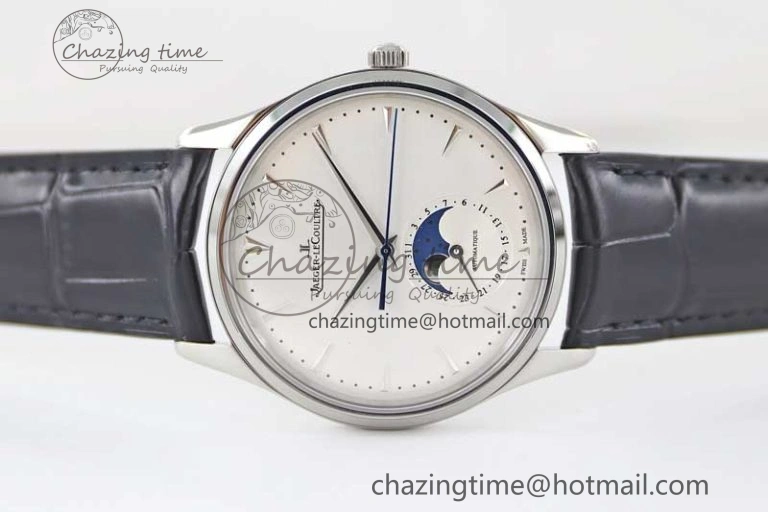 Master Ultra Thin Moon 1368420 SS Q8F 1:1 Best Edition White Dial on Black Leather Strap A925