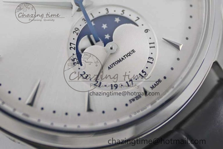 Master Ultra Thin Moon 1368420 SS Q8F 1:1 Best Edition White Dial on Black Leather Strap A925