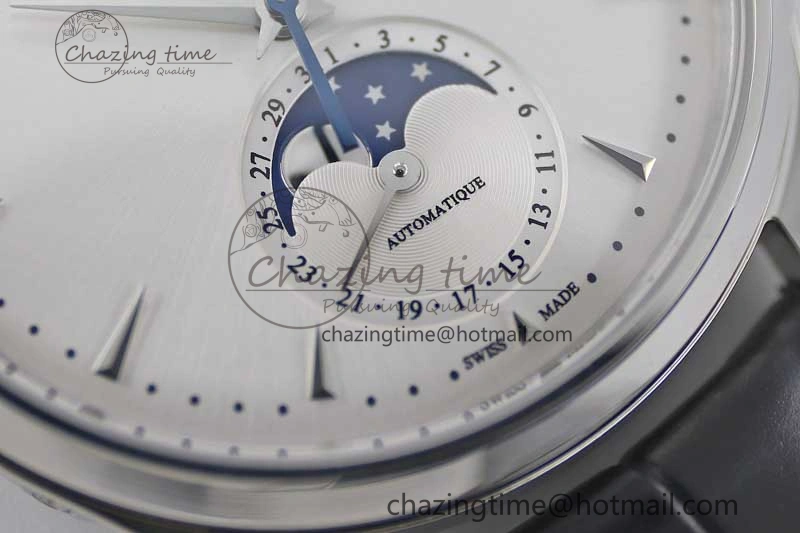 Master Ultra Thin Moon 1368420 SS Q8F 1:1 Best Edition White Dial on Black Leather Strap A925