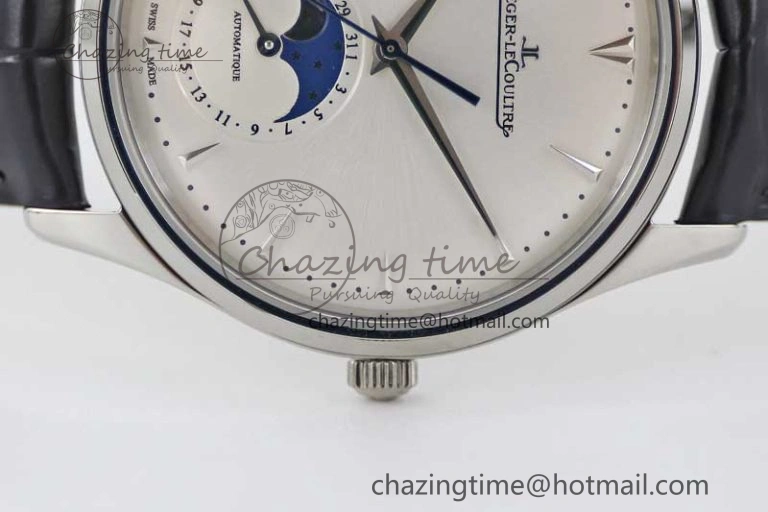 Master Ultra Thin Moon 1368420 SS Q8F 1:1 Best Edition White Dial on Black Leather Strap A925