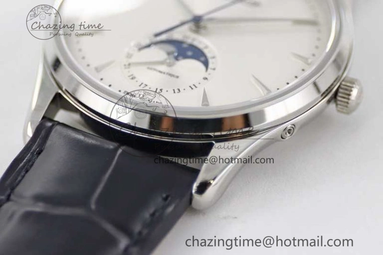 Master Ultra Thin Moon 1368420 SS Q8F 1:1 Best Edition White Dial on Black Leather Strap A925