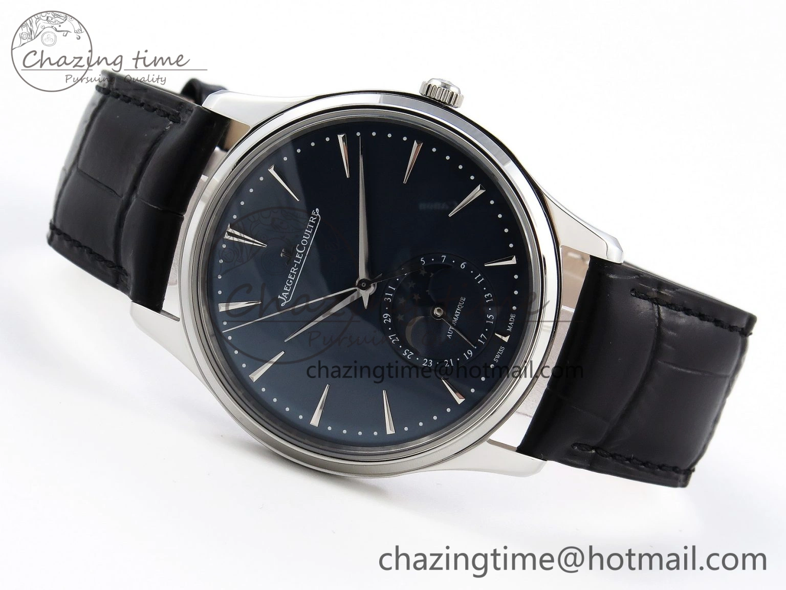 Master Ultra Thin Moon 1368420 SS ZF 1:1 Best Edition Blue Dial on Black Leather Strap SA925 Super Clone V2