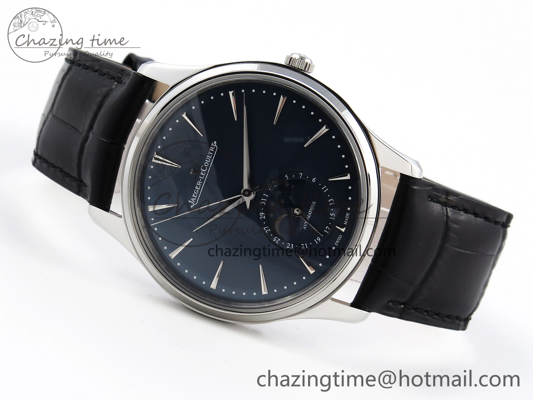 Master Ultra Thin Moon 1368420 SS ZF 1:1 Best Edition Blue Dial on Black Leather Strap SA925 Super Clone V2