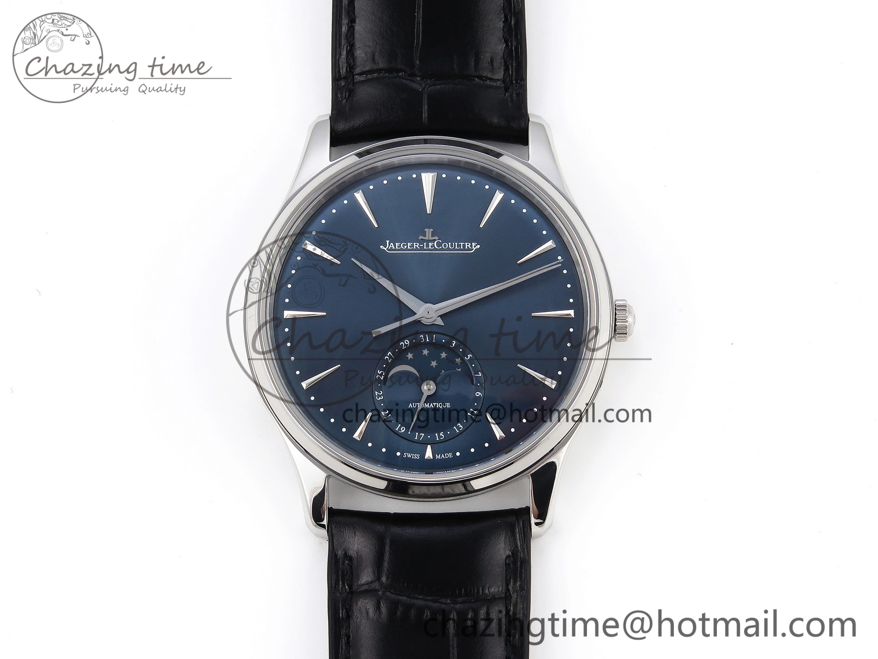 Master Ultra Thin Moon 1368420 SS ZF 1:1 Best Edition Blue Dial on Black Leather Strap SA925 Super Clone V2