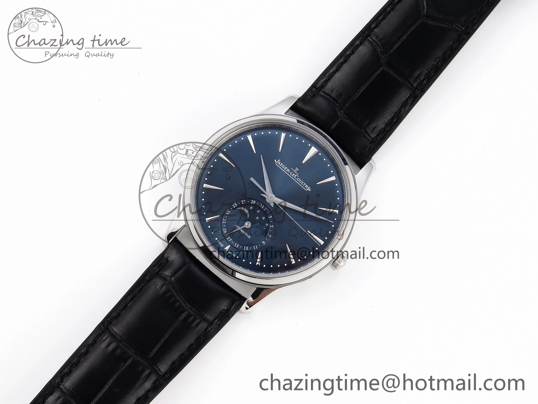 Master Ultra Thin Moon 1368420 SS ZF 1:1 Best Edition Blue Dial on Black Leather Strap SA925 Super Clone V2