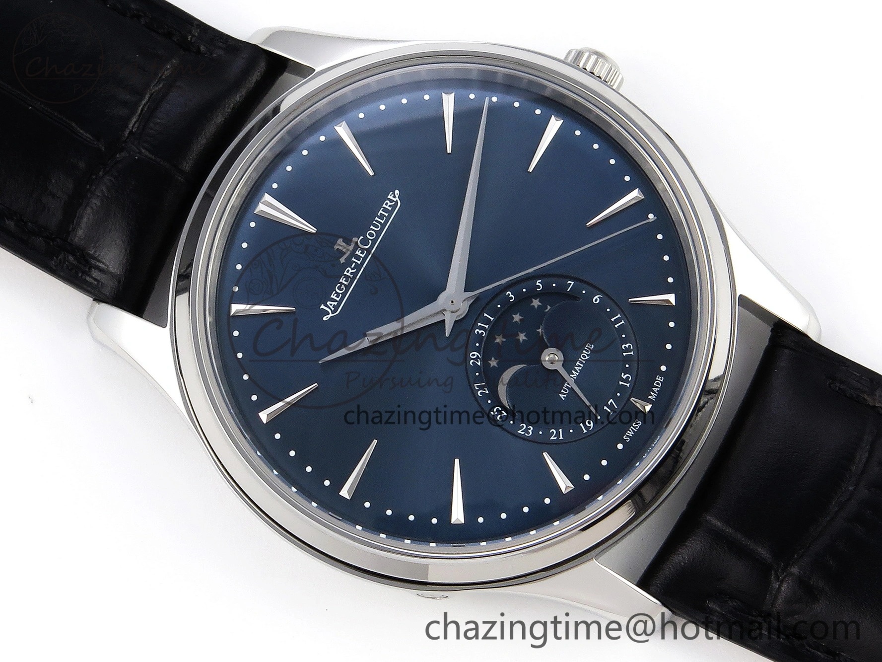 Master Ultra Thin Moon 1368420 SS ZF 1:1 Best Edition Blue Dial on Black Leather Strap SA925 Super Clone V2