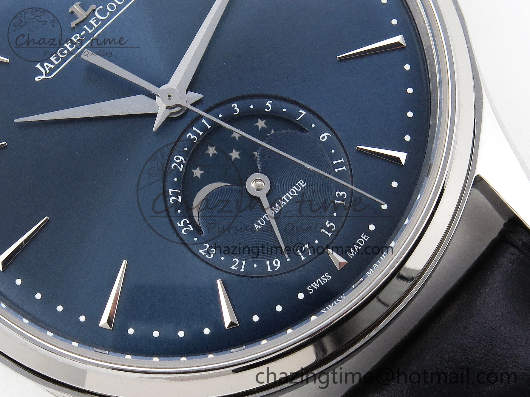 Master Ultra Thin Moon 1368420 SS ZF 1:1 Best Edition Blue Dial on Black Leather Strap SA925 Super Clone V2