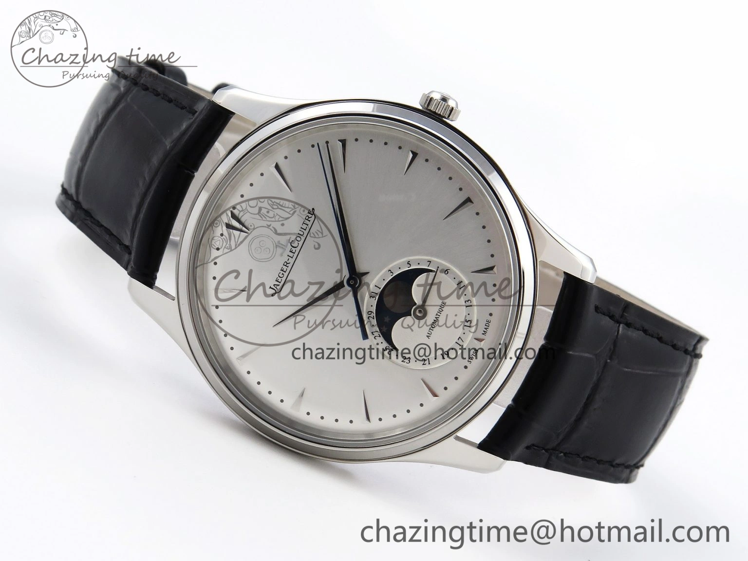 Master Ultra Thin Moon 1368420 SS ZF 1:1 Best Edition White Dial on Black Leather Strap SA925 Super Clone V2