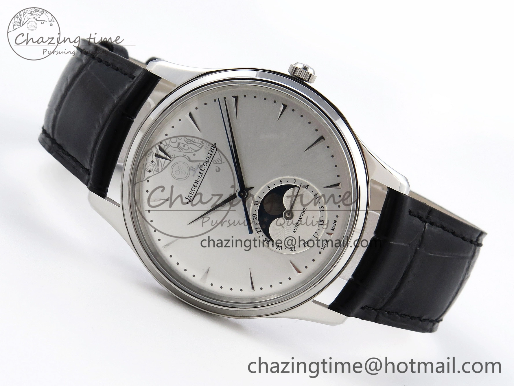 Master Ultra Thin Moon 1368420 SS ZF 1:1 Best Edition White Dial on Black Leather Strap SA925 Super Clone V2