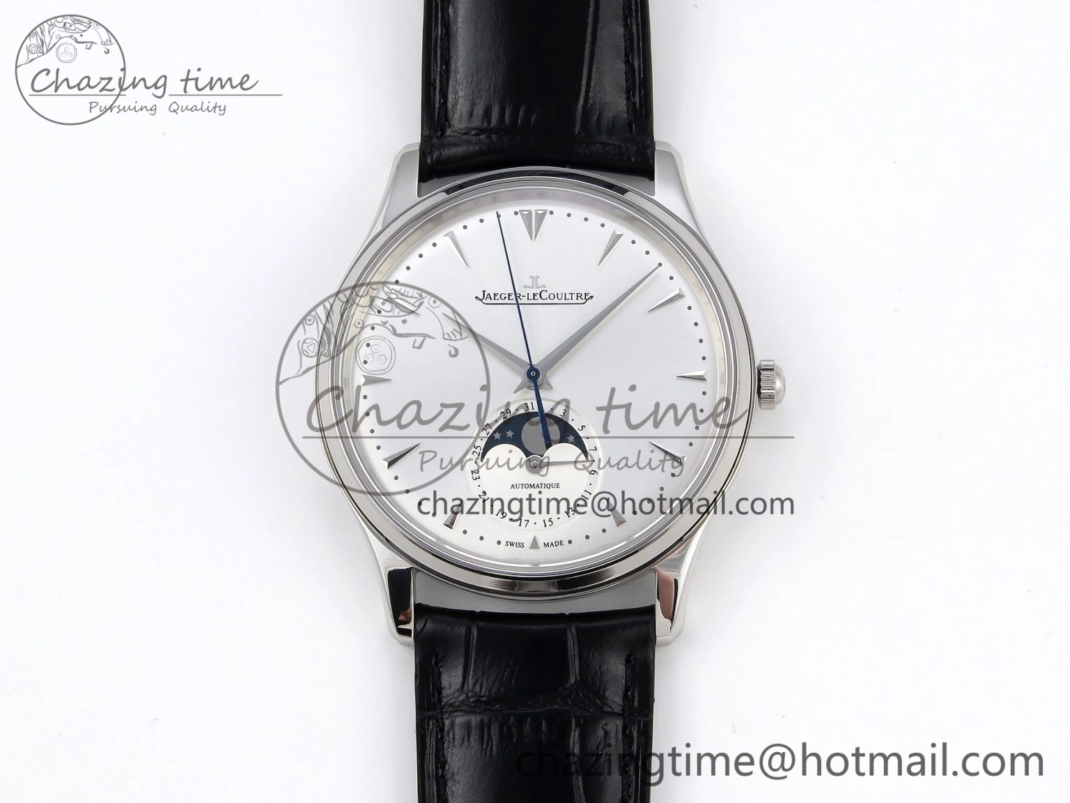 Master Ultra Thin Moon 1368420 SS ZF 1:1 Best Edition White Dial on Black Leather Strap SA925 Super Clone V2