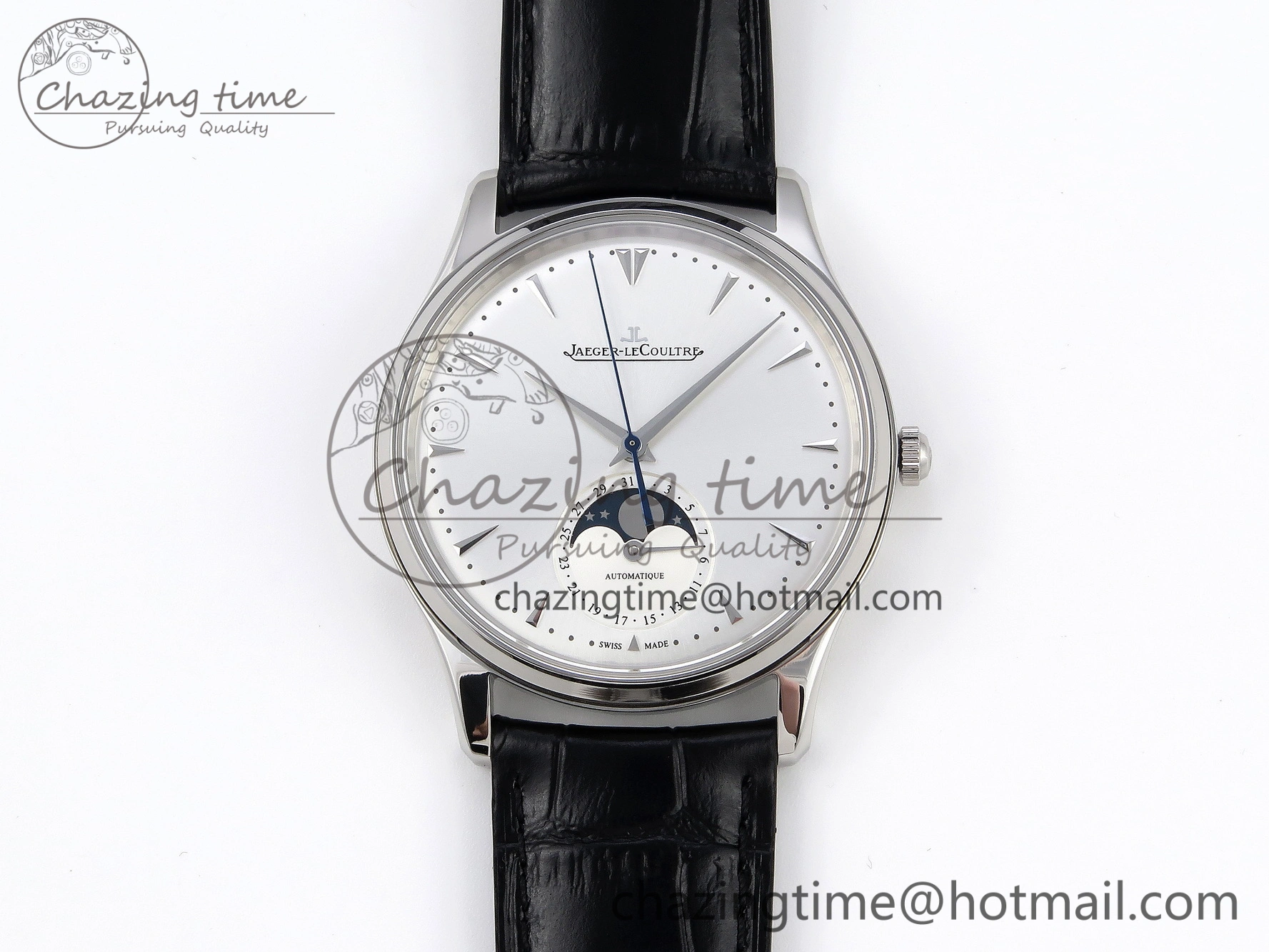 Master Ultra Thin Moon 1368420 SS ZF 1:1 Best Edition White Dial on Black Leather Strap SA925 Super Clone V2